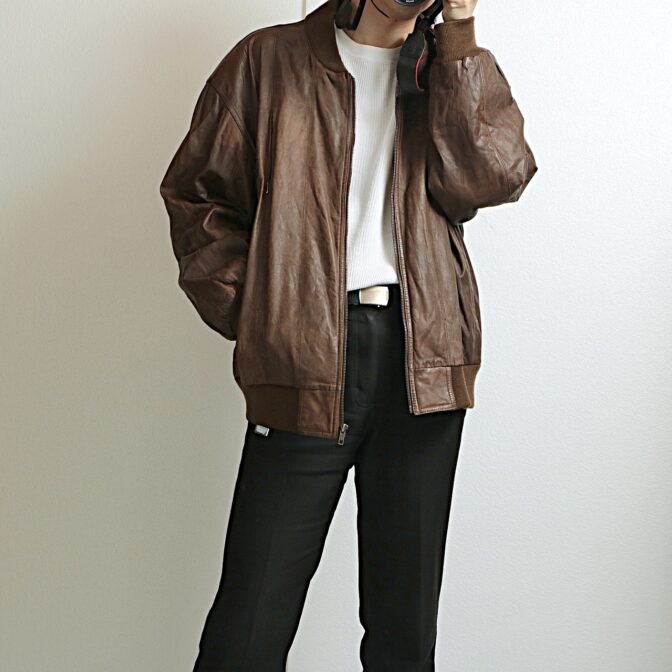 ユーロ レザー ボンバージャケット 古着