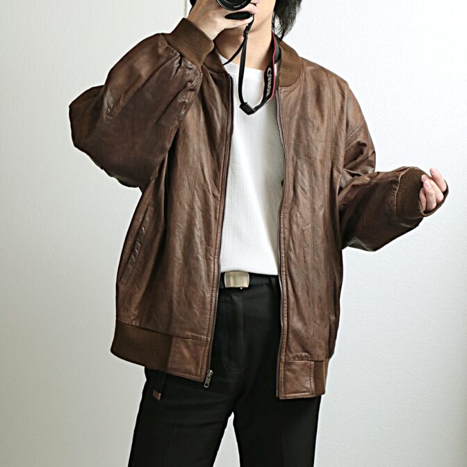 ユーロ レザー ボンバージャケット 古着