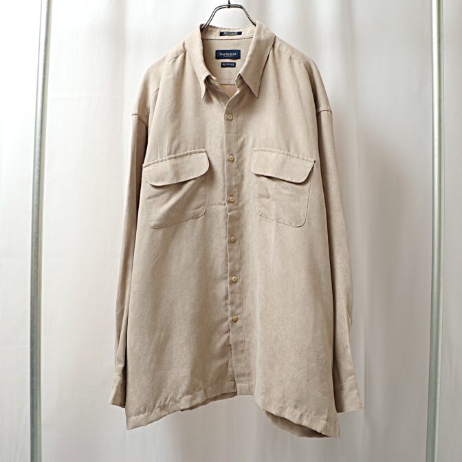 フェイクスエード シャツ 古着 ベージュ 長袖